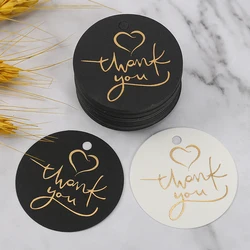 50Pcs 4.5X4.5cm Gold Foil Heart Round Thank You Tag Packing  Decoration Boxes Card for Small Business Gift Wrapping Hang Lables