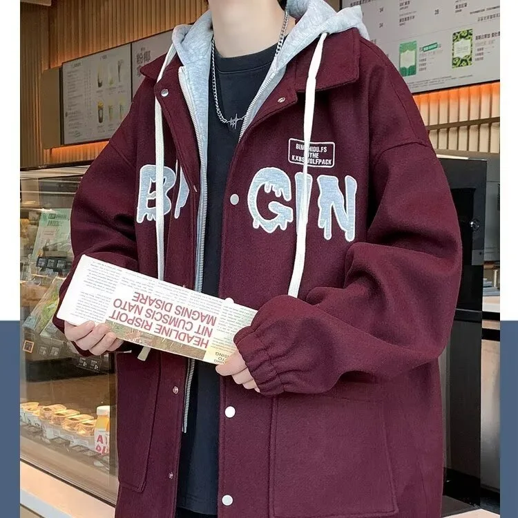 남성 캐주얼 후드 재킷 페이크 투피스 봄 가을 신상 트렌디 브랜드 루즈 하이엔드 아메리칸 스타일 탑웨어