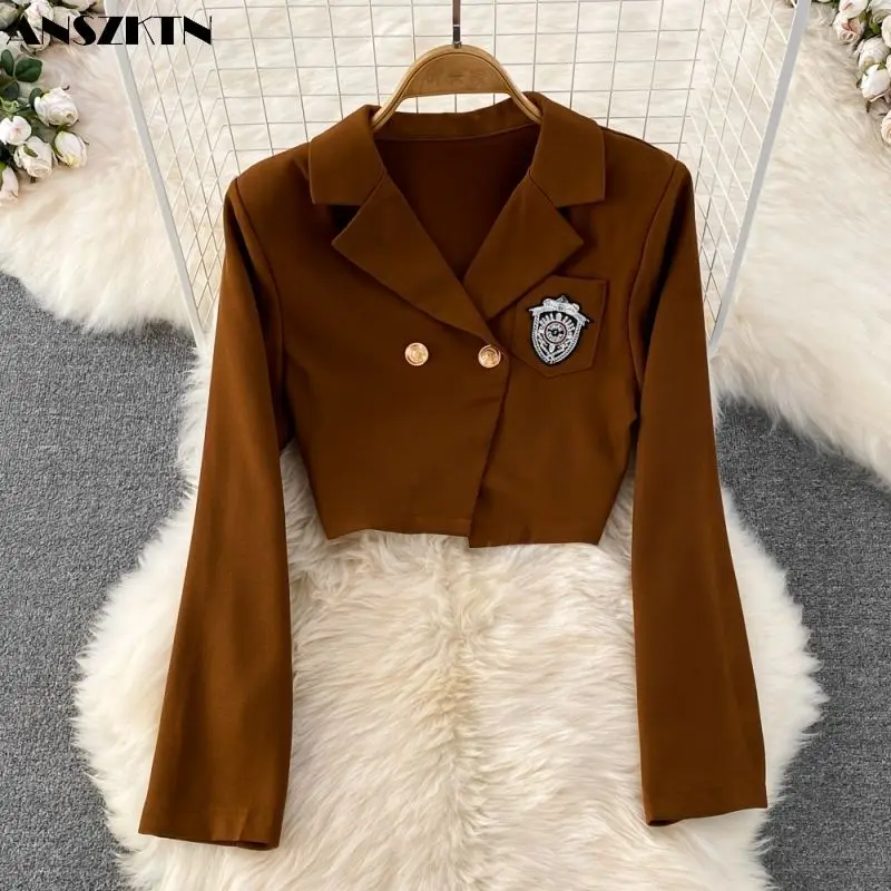 ANSZKTN Spring and autumn new women retro suit short jacket two sets with chest and halter skirt