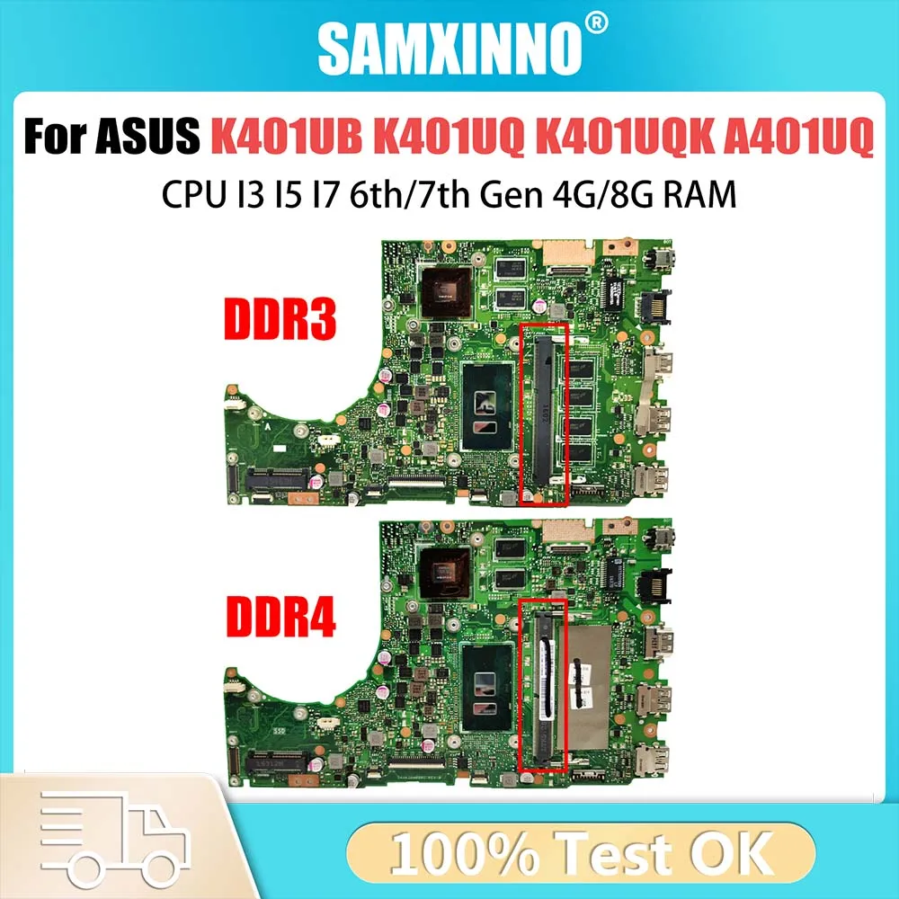 

K401UB Материнская плата для ноутбука ASUS K401UQ A401U K401UQK A401UQ V401UQ V400U Материнская плата 4G/8G RAM I3 I5 I7 6-го/7 поколения V2G DDR4