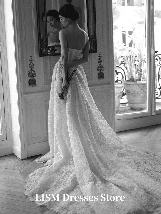 LISM สวีทฮาร์ทเอ-ไลน์ชุดแต่งงานแขนยาวผ้าไหมลูกไม้ยาวสง่างามชุดเจ้าสาวที่กำหนดเองโรบ เดอ มารีเอ การแต่งงาน