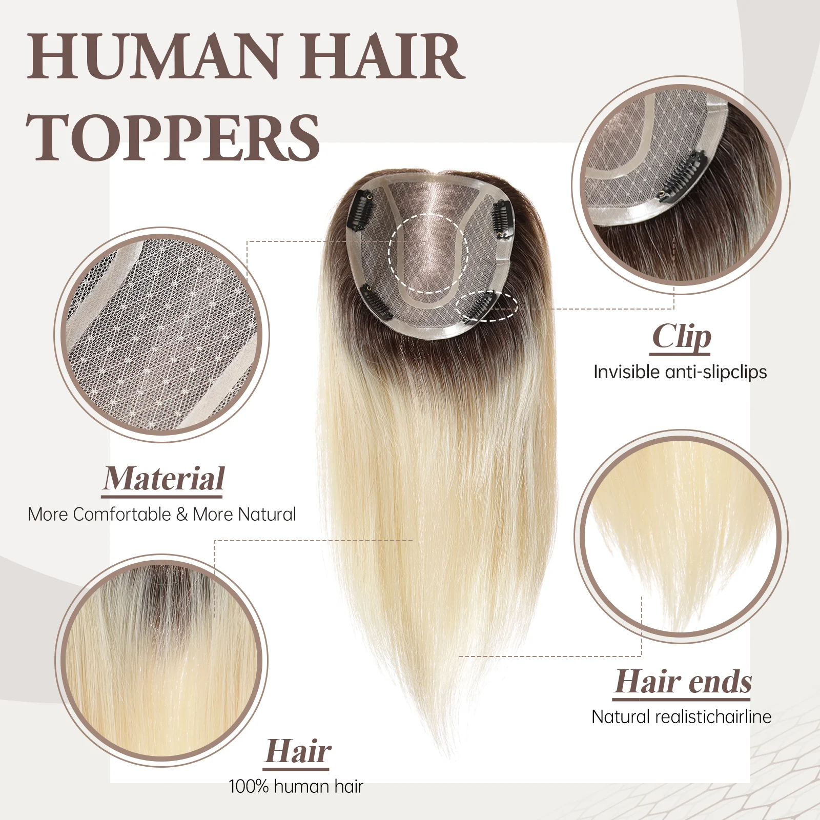 Topper de cabelo humano original para mulheres perucas de cabelo humano ombre loira clipe em extensões de cabelo mão amarrada mono base peruca 14 polegada