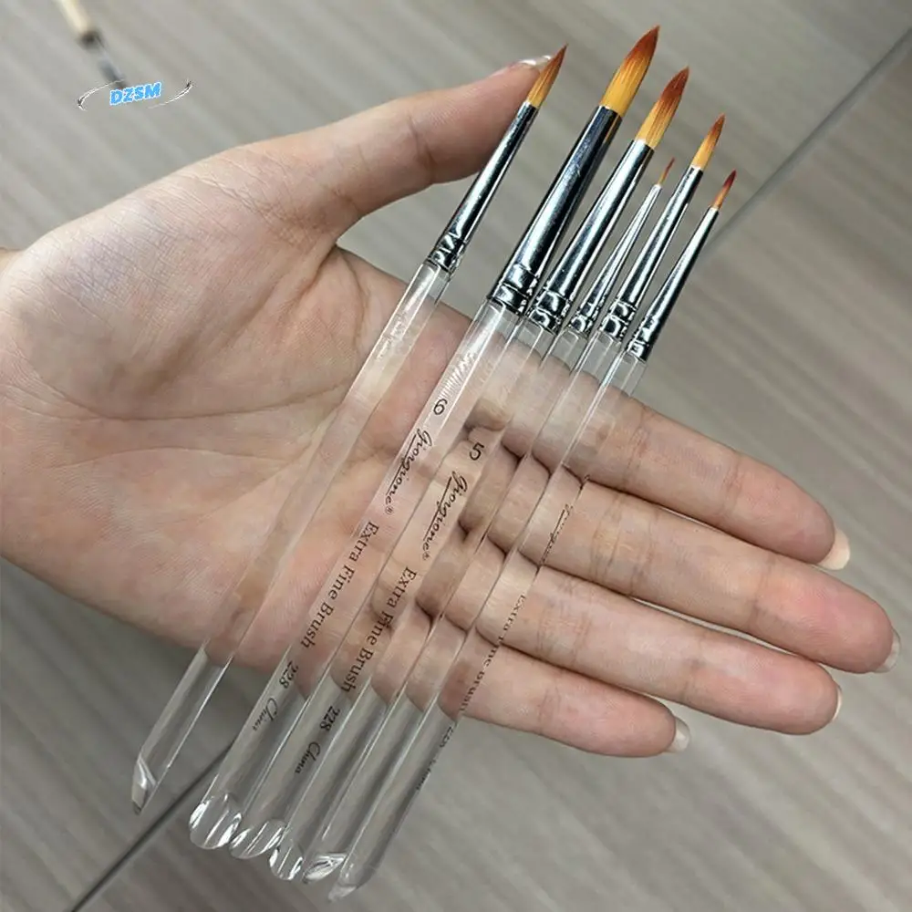 

6pcs Soft Hair Painting Brush Set Transparent Handle Smooth Strokes Watercolor Drawing Brushes Professional Nylon