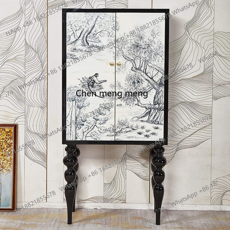 

Vintage Style Storage Cabinet French Living Room Sideboard Decorative Home Solid Wood High LegWall-Mounted Entryway Wine Cabinet