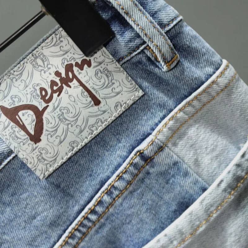 Male Denim Shorts Spliced Men\'s Short Jeans Pants Ripped Straight Harajuku Original Hip Hop Cowboy Baggy Korean Fashion Summer