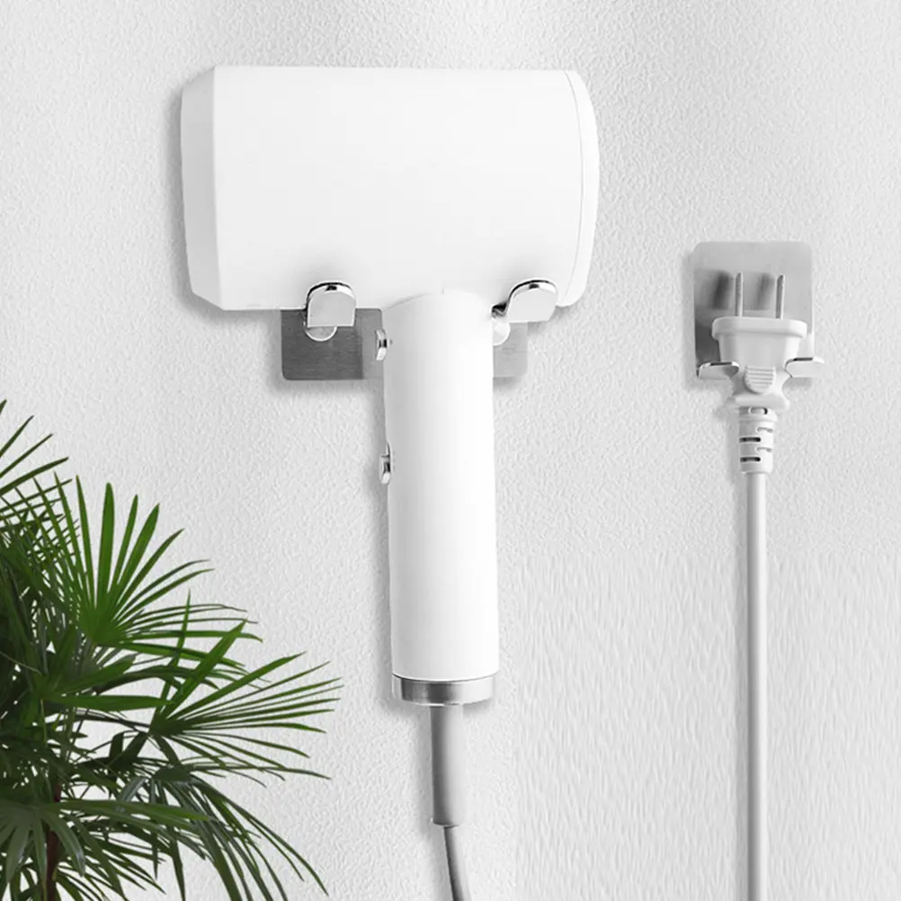 

Комплект из 2 держателей для фена из нержавеющей стали, настенный, для ванной комнаты, с двойным креплением, на клейкой основе, органайзер для фена