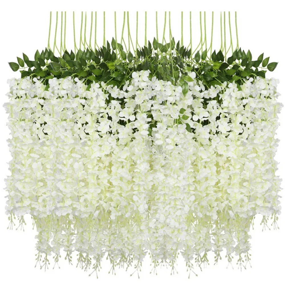 12pcs Wisteria Glicynia Artificial Flowers Hanging Vine Outdoor Home Wedding Decor 45-inch Fake Plants