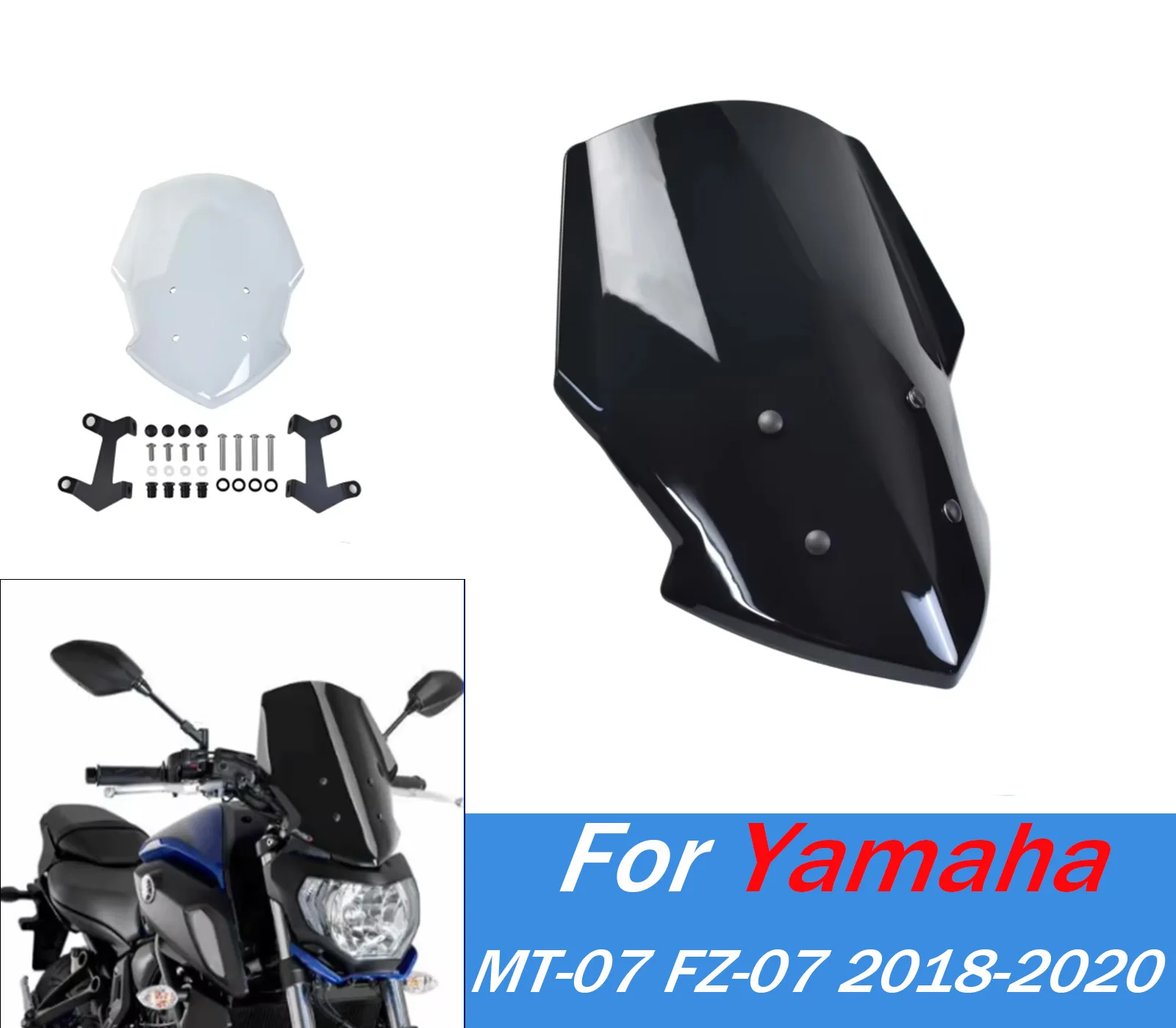 

For MT 07 Front Wind Screen Shield Air Deflectors For Yamaha MT-07 FZ-07 2018-2020 FZ07 MT07 Windscreen Motorcycle Windshield