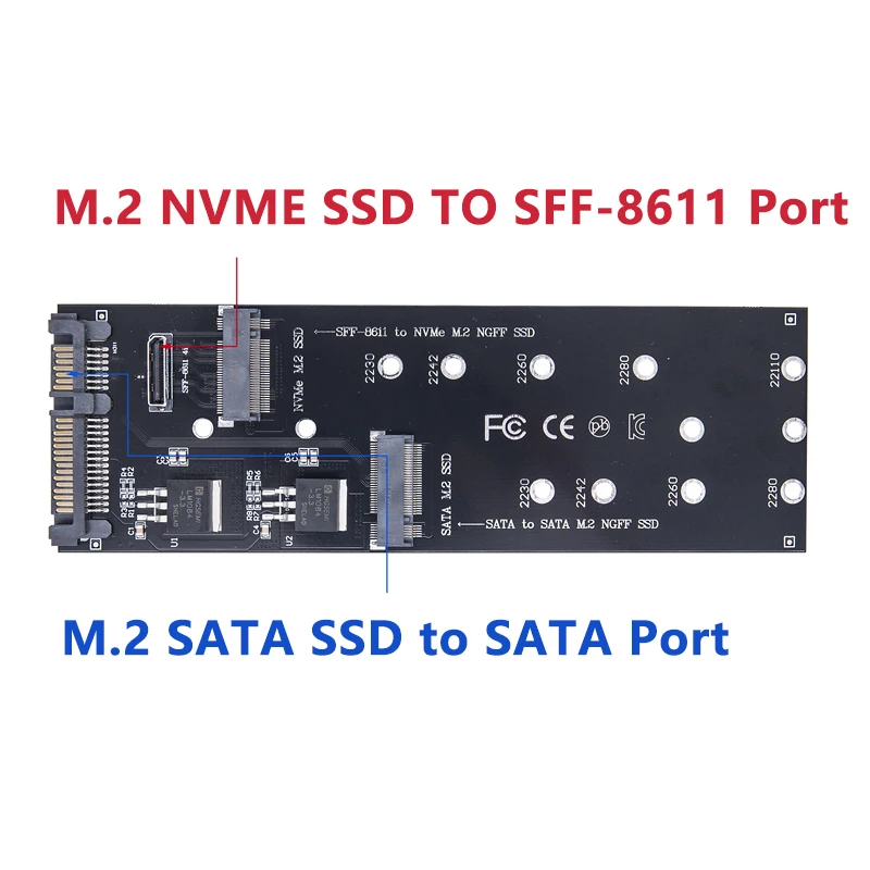 M.2 SATA B-Taste auf SATA + M.2 NVME M-Taste auf SFF-8611 Oculink Riser-Erweiterungskarte SSD-Adapter unterstützt 2230 2242 2260 2280 M2 SSD