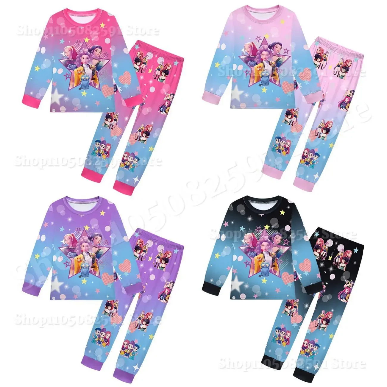 2025 Demon Hunters Huntrix Pigiama per bambini Set Neonate Camicie da notte giornaliere Rumi Mira Zoey Ragazze T-shirt a maniche lunghe + Pantaloni Set da 2 pezzi