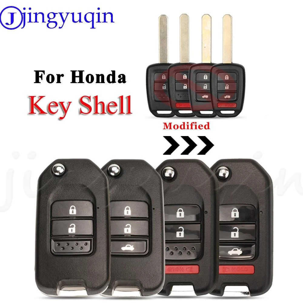 Jingyuqin 2/3/4 Buttons Modified Flip Remote Key Shell For Honda FIT XRV VEZEL CITY JAZZ CIVIC HRV Folding Key Case Fob Upgrade