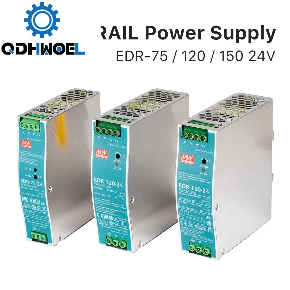 

QDHWOEL EDR-75 120 150 Mean Well 24 В Импульсный промышленный источник питания на DIN-рейку с одним выходом
