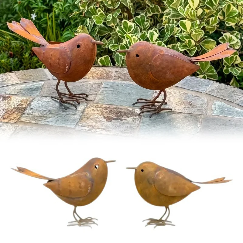 Rustic Metal Birds Outdoor Garden Decor Iron Art Birds Statue Metal Bird Ornament Courtyard Sculpture For Yard, Patio, Lawn