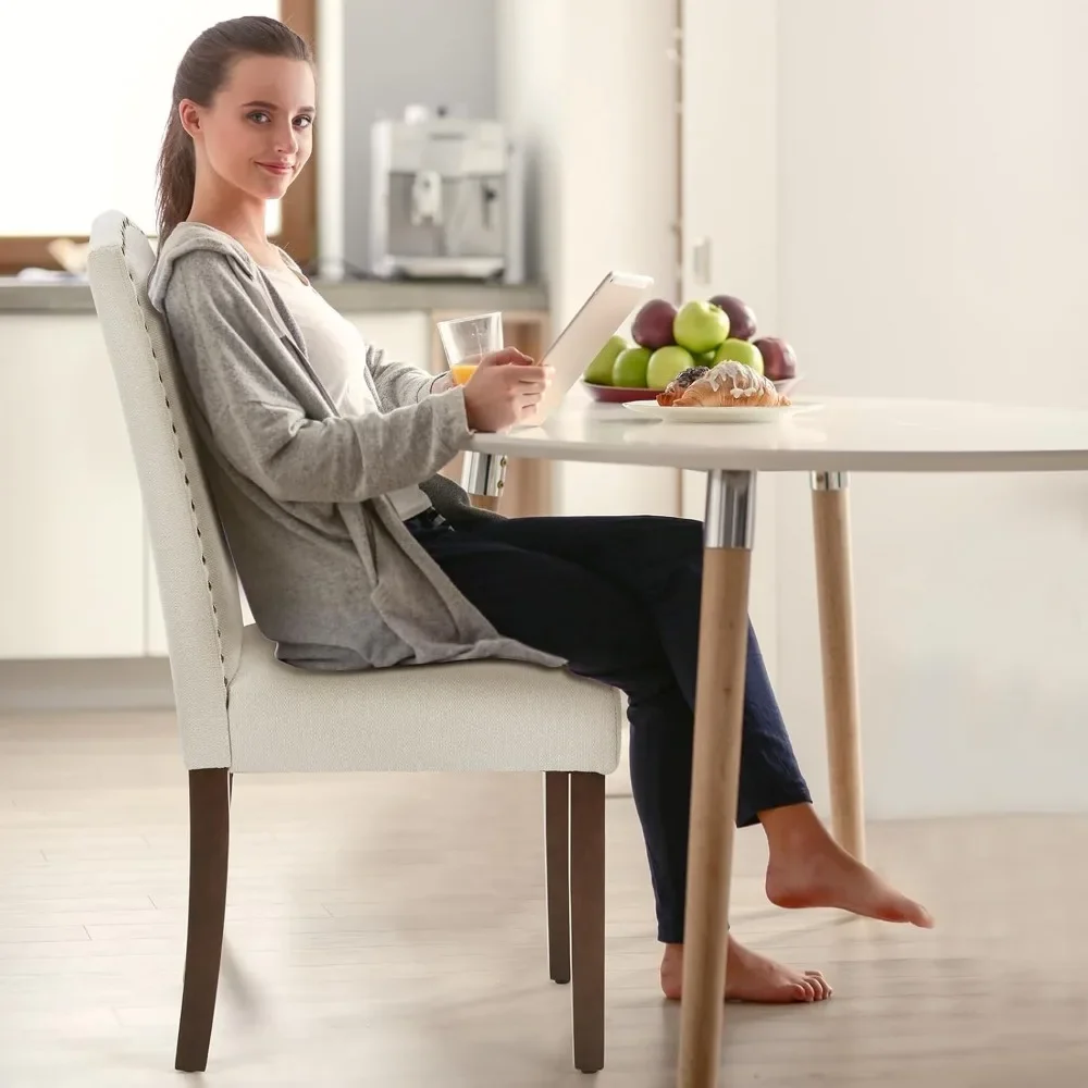 Juego de 4 sillas de comedor tapizadas, silla de comedor moderna tapizada de tela con ribete de clavos y patas de madera