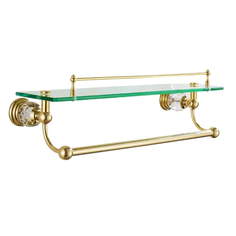 

Gold glass rack Double bathroom Cosmetics rack Bathroom towel rack
