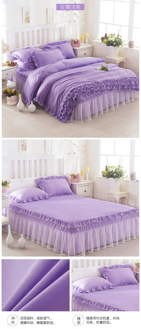 Koreanische Prinzessin Bett bezug 4 Stück Set einfarbige Rüschen Spitze Bett bezug und Kissen bezug für Mädchen Frau romantische Tages decke – Detail 17