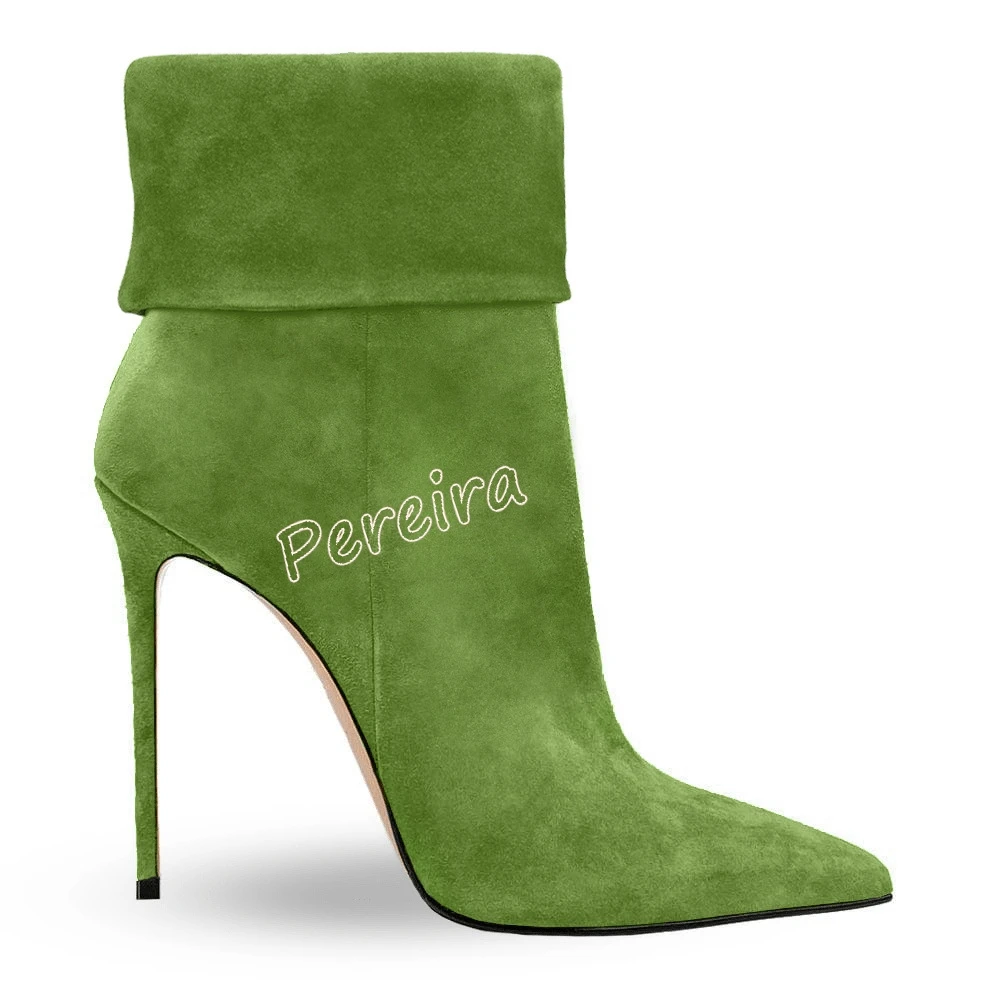 Green Zipper Suede Ankle Boots 2024 Women\'s Winter Spring Stiletto Pointed Toe Sexy Elegant Party Lady Shoes New Arrival