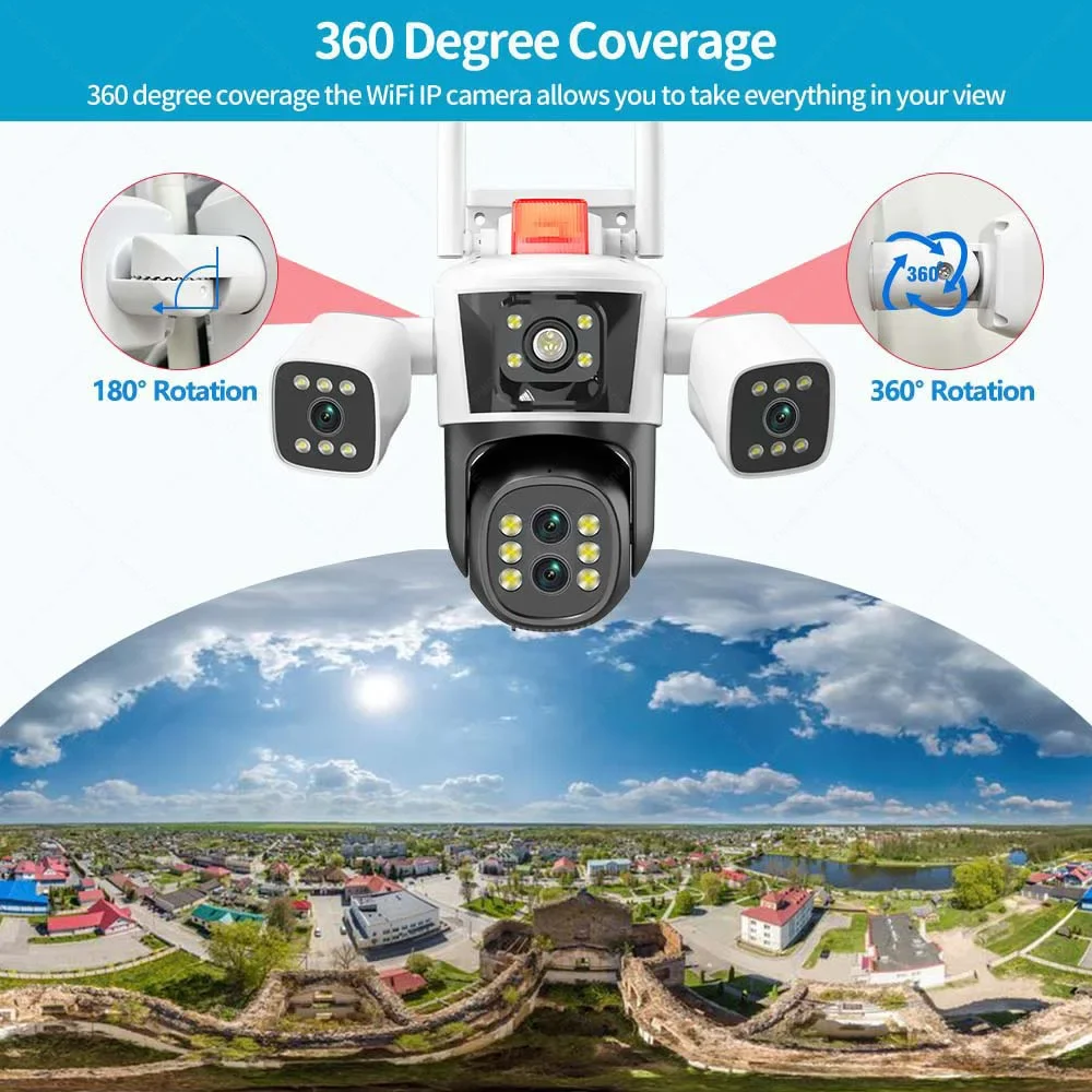 8k 16mp Wifi Ip Camera Outdoor Surveillance Video Cam Three Screen View Security Motion Tracking Ptz Mini Cctv