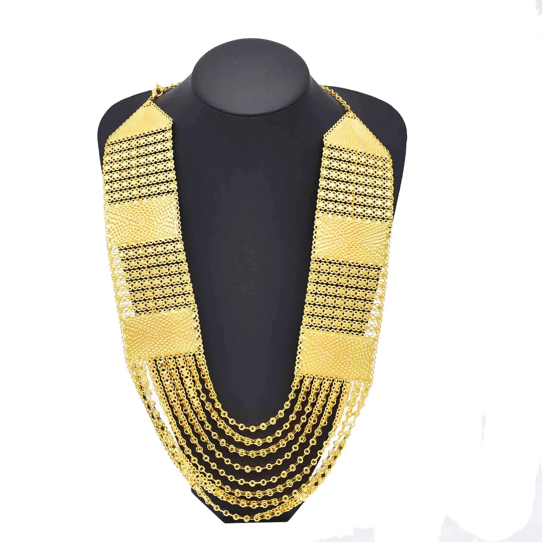 Fashion Multi-layer Drop Golden Color Alloy Punk Necklace for Women Men Party Travel Jewelry Accessories Long Tassel Necklace