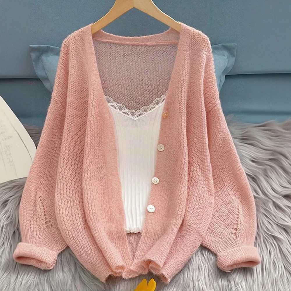 

Женский свитер с длинными рукавами и пуговицами спереди, простой однотонный осенний базовый модный повседневный свитер