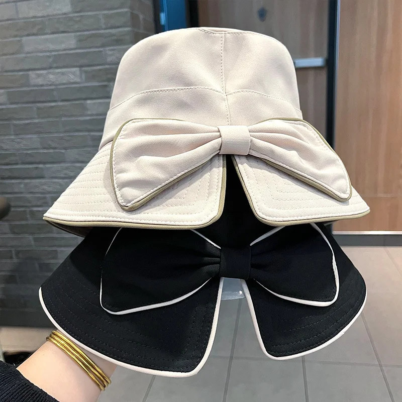 Bucket Hat Woman Split Bow Fisherman Hat Women Summer Beach Sunshade Sunscreen Hat Versatile Fashion Folding Basin Hat Wholesale