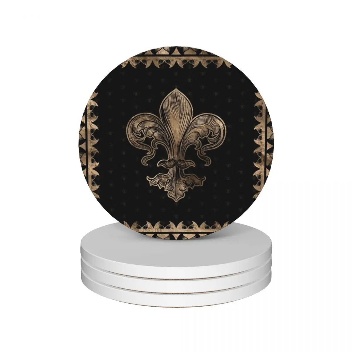 

Fleur-de-lis - Black and Gold Ceramic Coasters (Set of 4) for drinks aesthetic drinks christmas white Coasters