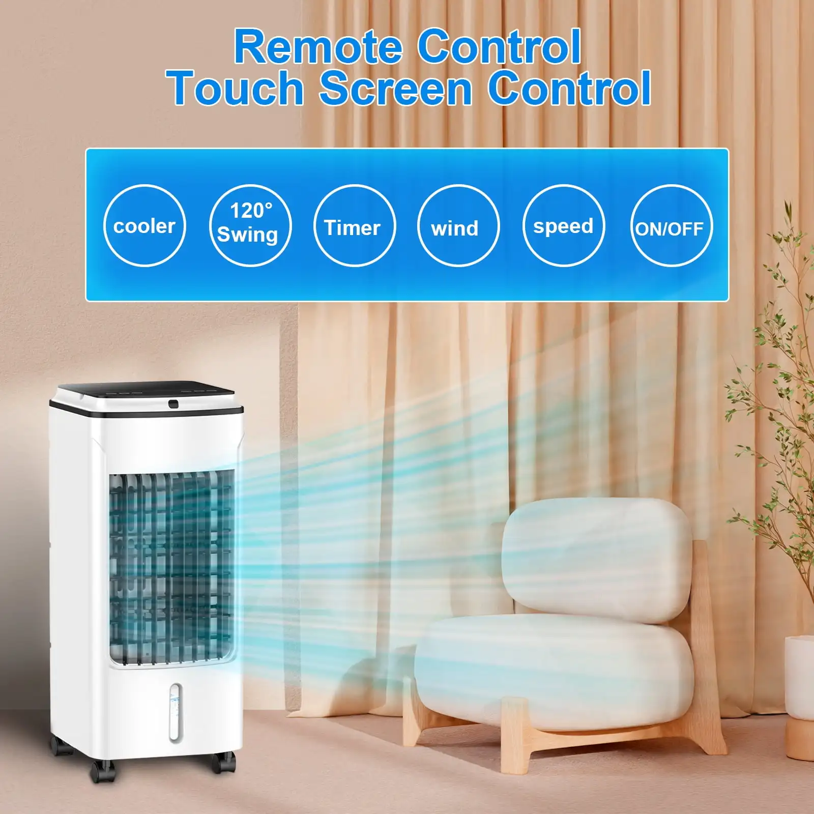 Refrigerador de ar evaporativo, ventilador de refrigeração portátil com ventilador e umidificador para sala, casa e escritório, 3 em 1