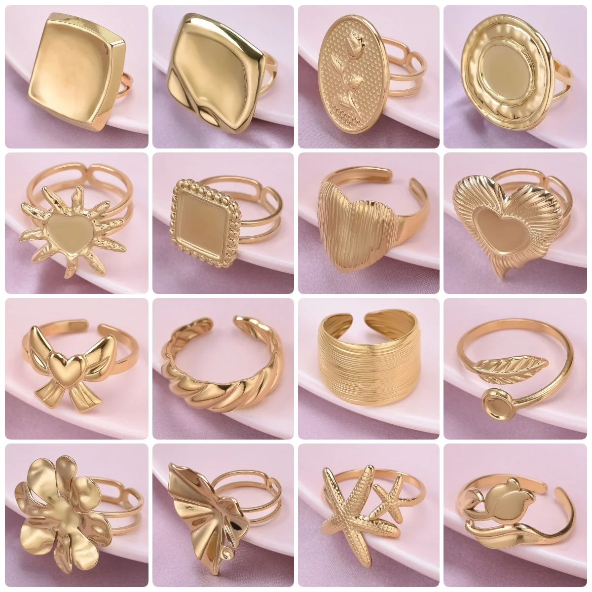 

1Pcs New 2024 Classic Folds Liquid State Lava Ring Gloss Love Sun Stainless Steel Oval Rings Opening Adjustable Bowknot Jewelry