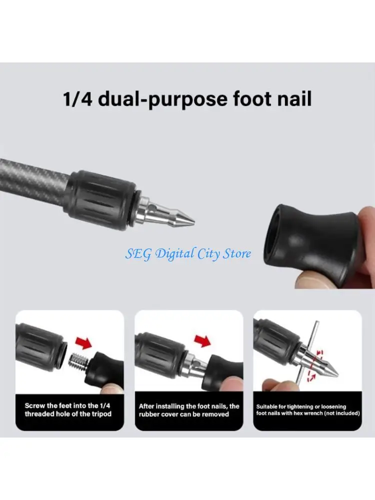 

U75B 3pcs Slip Resistant Rubber Feet Nails 1/4 Svrew For Tripod And Monopod Stability On Uneven Grounds