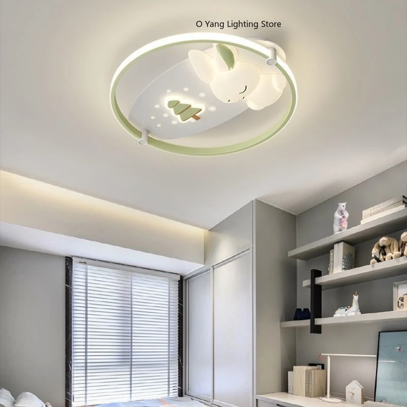 Cute Children's Room Lights LED White Rabbit Light Simple Cartoon Princess Room Little Girl Bedroom Decor Ceiling RC Dimming