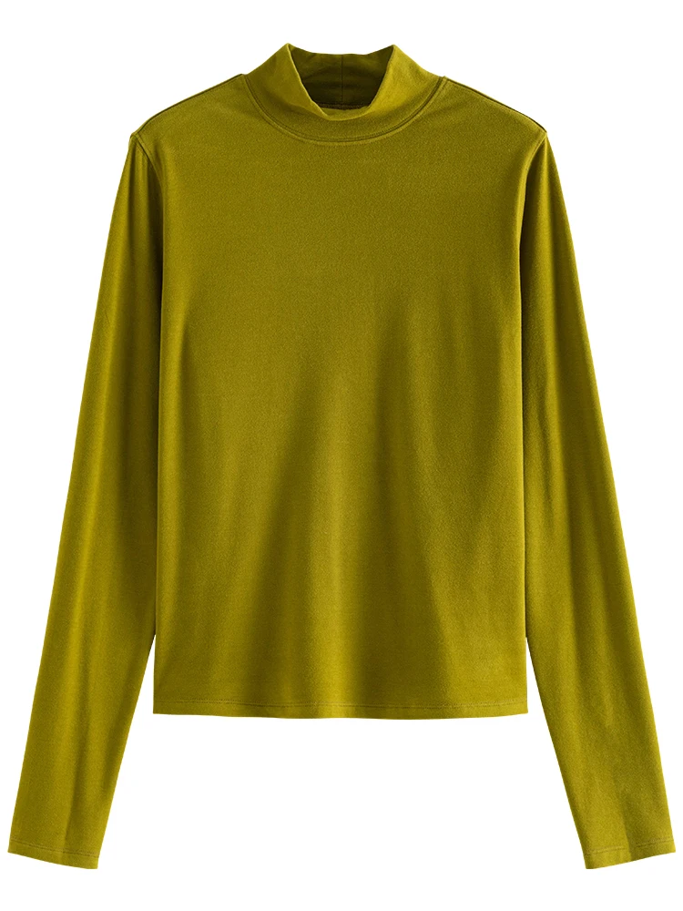 DUSHU, jersey de cuello alto para mujer, suéteres de otoño para mujer, camisas por el trasero, Tops ajustados de manga larga, suéter de invierno para mujer 23DS83168