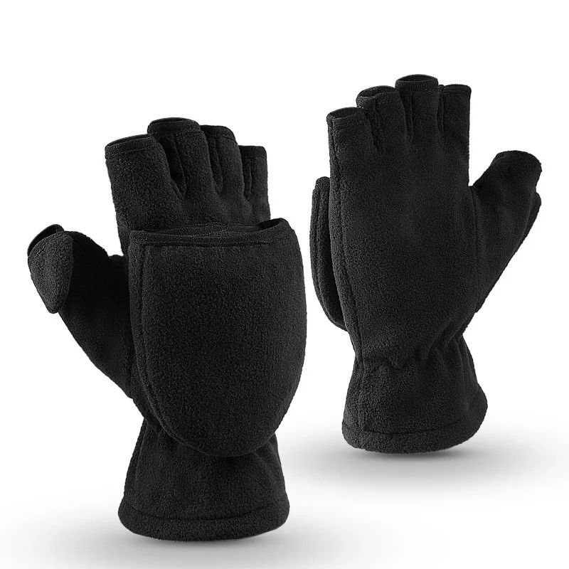 

Women Men Winter Polar Fleece Half Finger Flip Gloves Double Layer Thicken Touch Screen Fingerless Convertible Mittens Wrist War