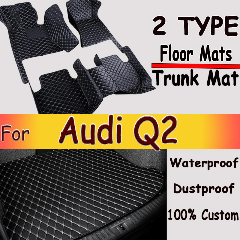 Car Mats For Audi Q2 2017~2022 Durable Auto Floor Mat Full Set Anti Dirt Rug Carpet Luxury Leather Car Interior Accessories 2018