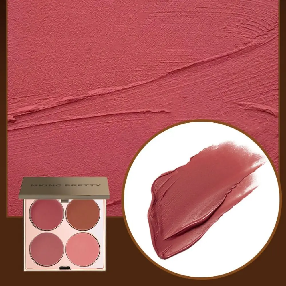 Palette de fard à joues quatre couleurs, imperméable, anti-transpiration, boue à lèvres, longue durée, éblouissante, outil de maquillage