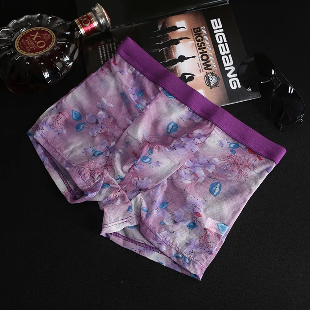 

New Summer Men's Stretch Sexy Ultra-Thin Breathable Tulle Underwear Quick Dry Shorts See Through Erotic Hombre Underpants
