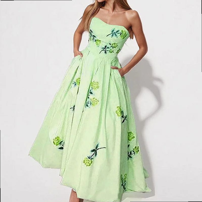 Spring Summer Women Printed Dress Dresses Elegant High Waist A Line Off Shoulder Evening Gown Matching Set