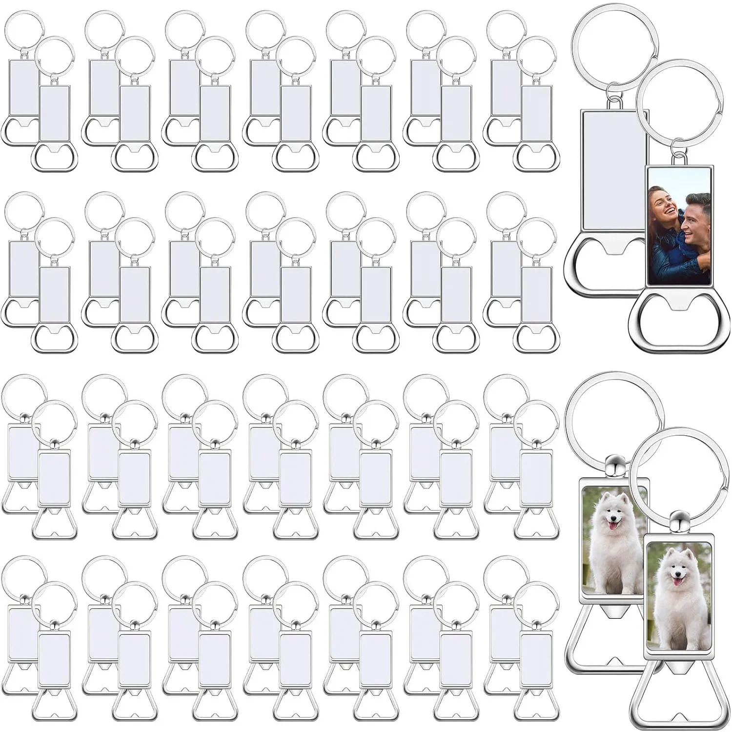

10pcs Blank Keychain Bottle Openers for Sublimation – Heat Transfer Ready Rectangle Key Rings, DIY Holiday Gifts
