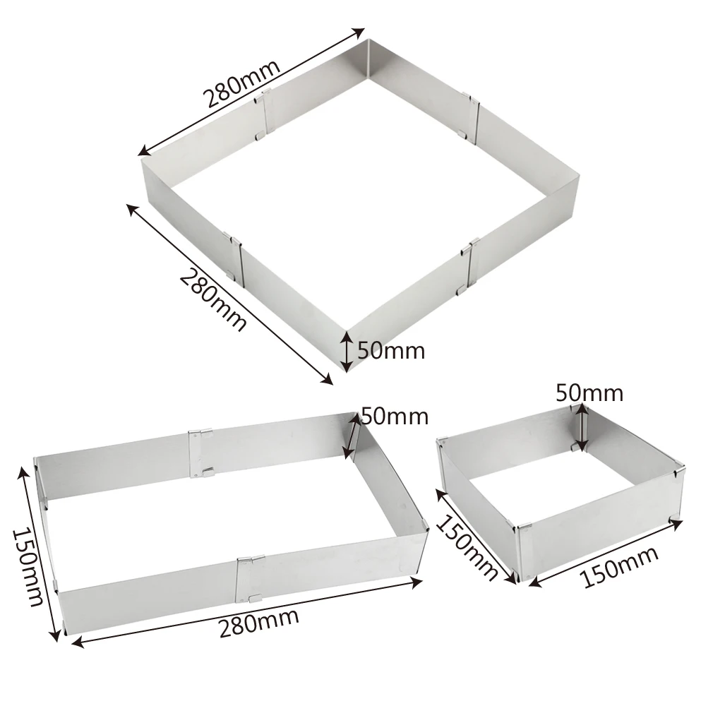 HOOMIN Bakeware Adjustable Mousse Ring Dessert Baking Tool Stainless Steel DIY Cake Decorating Mould Square Cake Mold