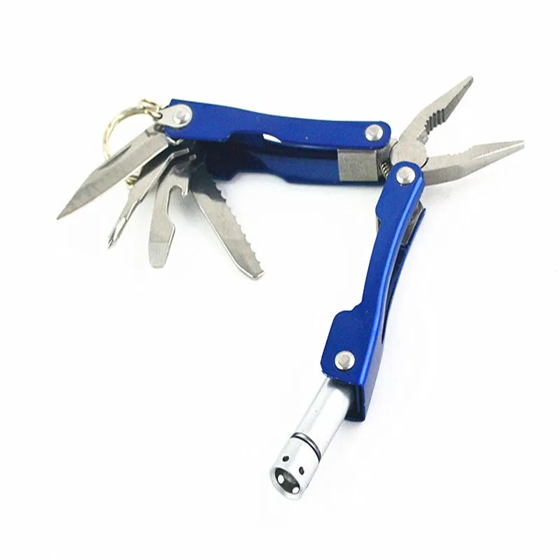 3CR13 Stainless Steel Multi Pliers 9 In 1 Functions Aluminum Alloy Multitool Mini Outdoor Camping Gear LED Plier