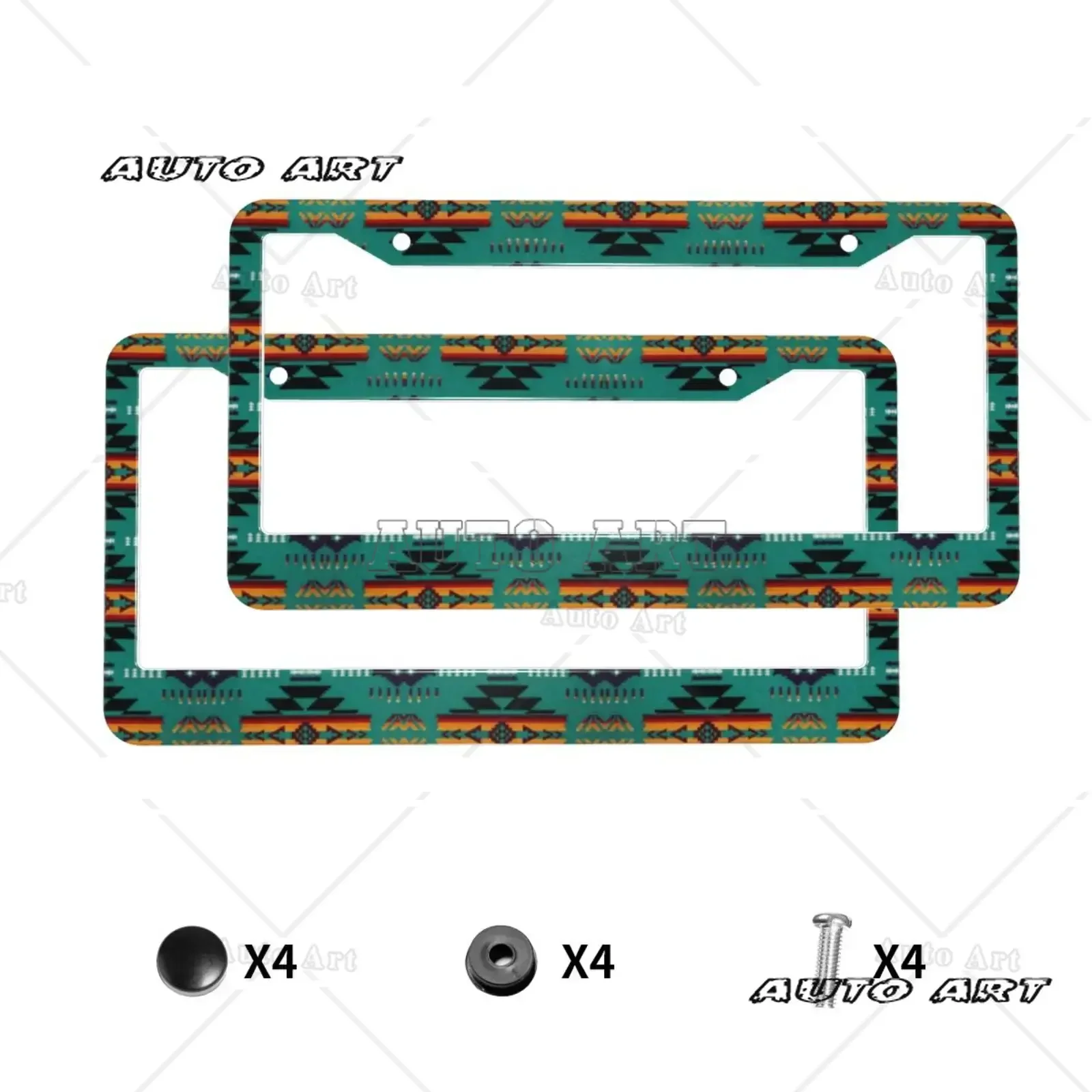 Green Tribal Geometría Azteca Print Car License Plate Frame 2 Pack License Plate Holder with 2 Holes Car Tag Frame for Women Men