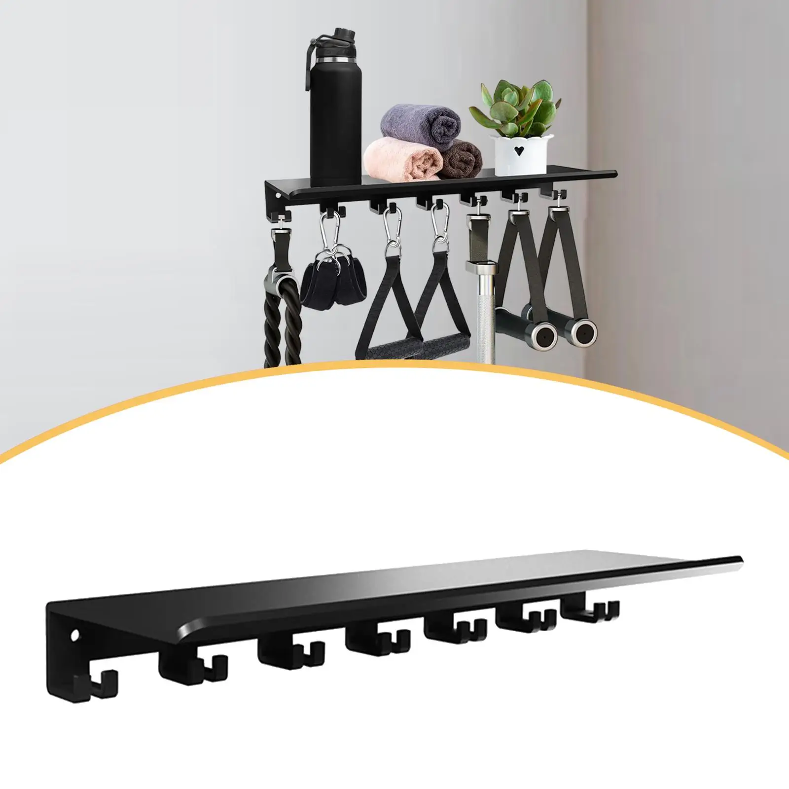 

Floating Shelf with Hooks Metal Shelf Storage Rack Holder for Home Gym Storage and Workout Equipment Organization