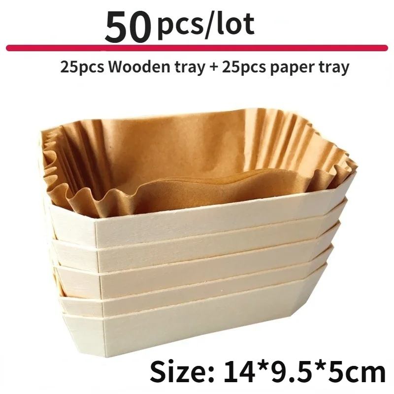 

25pcs Natural Wooden Box with Greaseproof Paper Holder, Reusable Baking , Cake Mould Bakeware Tools