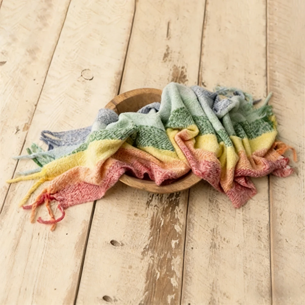 Fuzzy Fringe Wrap Newborn Photography Props Blanket Baby Photo Shoot Scarf Soft Cotton Infant Studio Prop 30x160cm