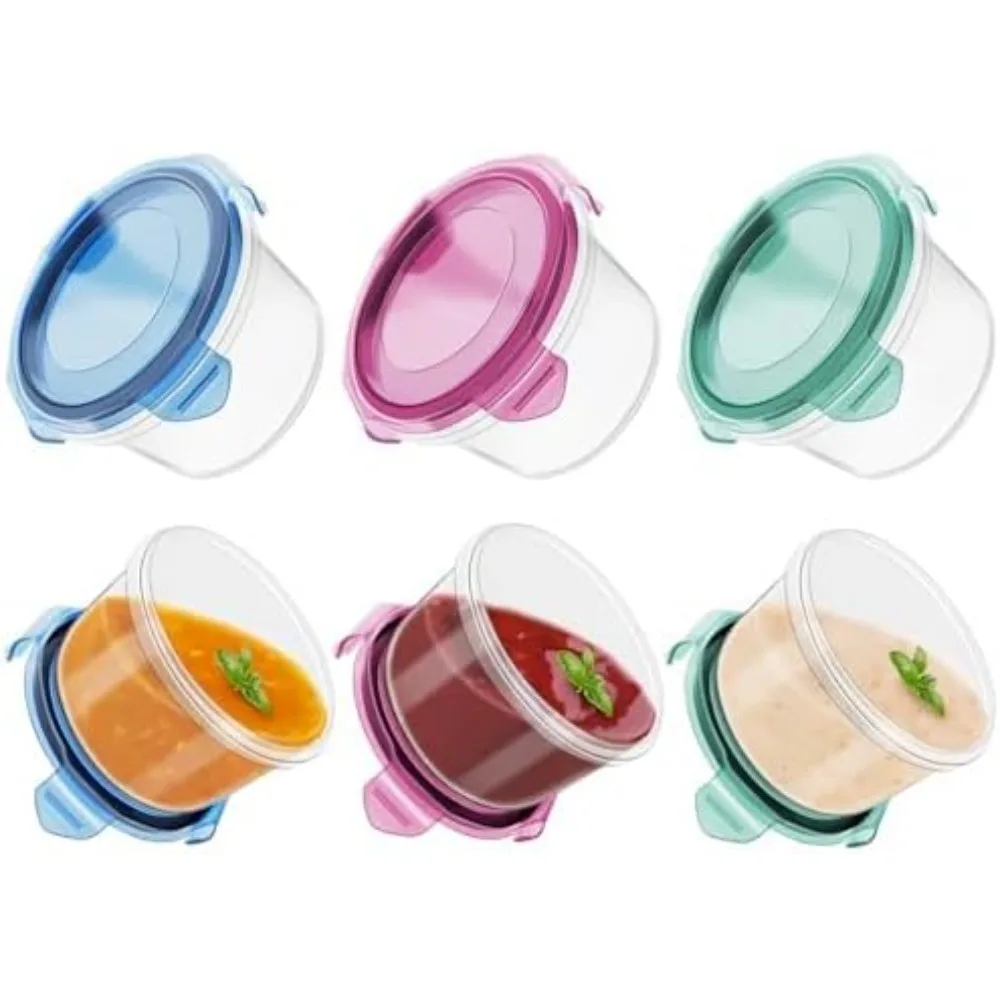

US Shipping 6 Pack 2.7 oz Leakproof Salad Dressing Containers To Go Reusable BPA-Free Sauce Cups for Condiments