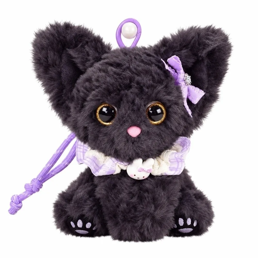 Soft Cat Keychain Fluffy Texture Calico Pattern Sleeping Cat Charm Stuffed Big Ears Curly Fleece Accessory Desktop Decor