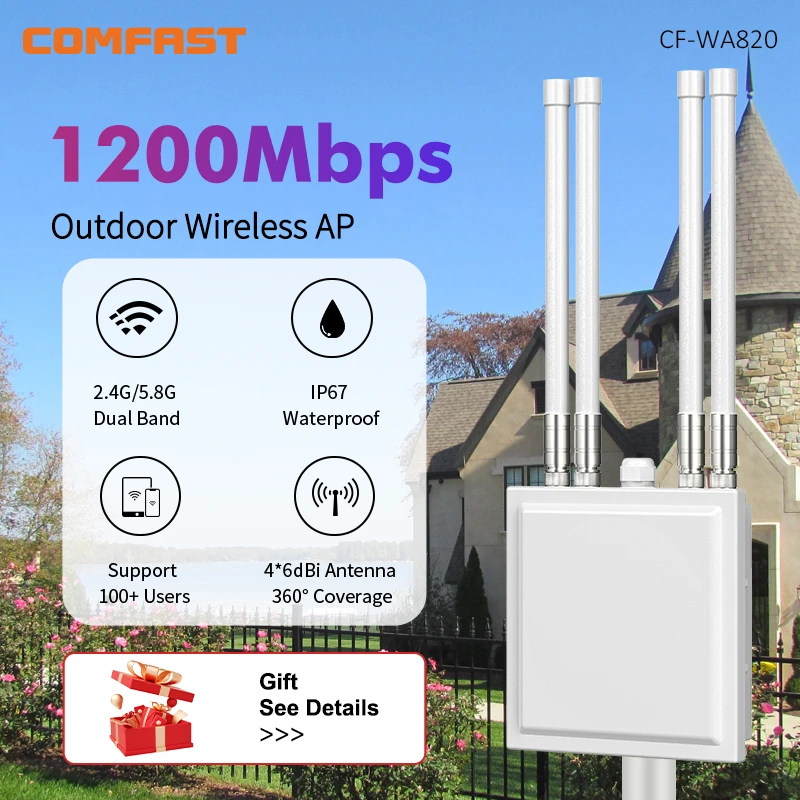 COMFAST Outdoor AP 1200Mbps High Power 2.4G&5.8G Dual Band IP67 Gigabit Router Amplifier 360° WiFi Cover WiFi Signal Hotspot