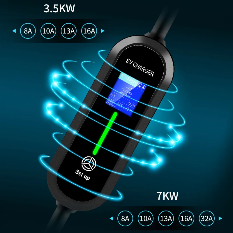 ACODO Portable Charger 3.5KW GBT Type 2 J1772 Type 1 220V 3.5M WallBox Current Car fast charger Charging cable 8A-32A Adjustable