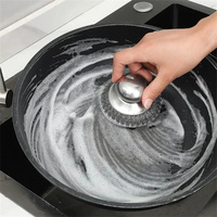 2Pcs Kitchen Stainless Steel Pot Brush with Handles Dishwashing Wire Ball Heavy Duty Metal Scrubber Home Pot Pan Cleaning Tool