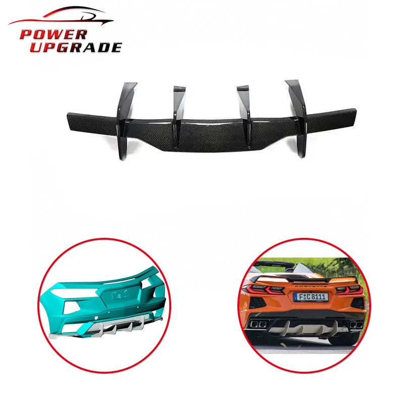 Carbon Fiber For Chevrolet Corvette C8 Stingray 2020-2022 Rear Bumper Splitters Fins Scratch Protector Winglets Rear Extension