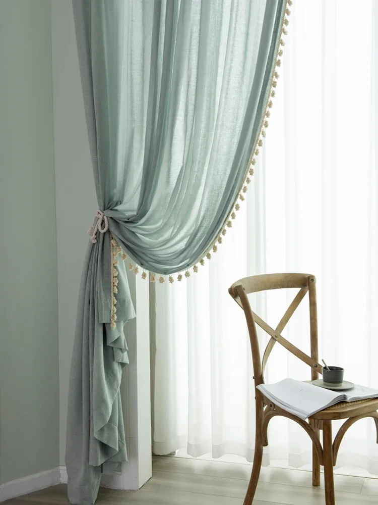 

Minimalist Solid Color Gauze Curtain Soft Delicate Luxurious Living Room Transparent Curtain Bedroom Art Curtains Rideau Занавес